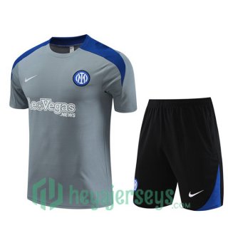Inter Milan Training T-Shirts + Shorts Gray 2024-2025