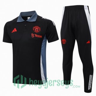 Soccer Polo Manchester United + Pants Black 2024/2025