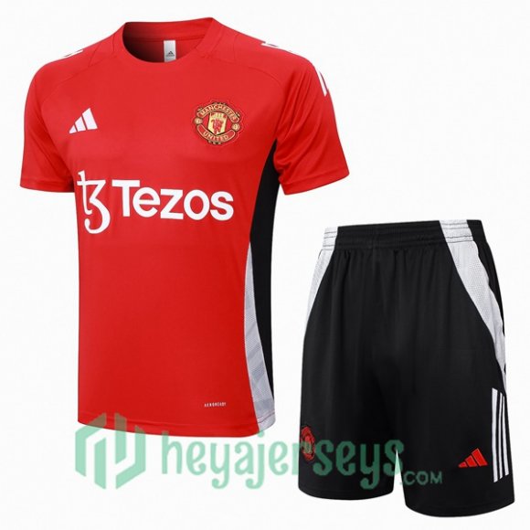 Manchester United Training T-Shirts + Shorts Red 2024/2025