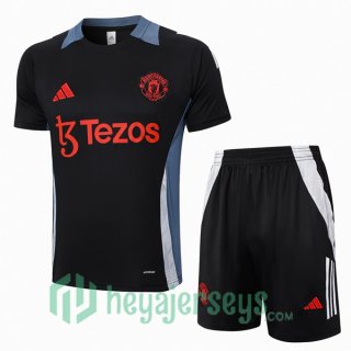 Manchester United Training T-Shirts + Shorts Black 2024/2025