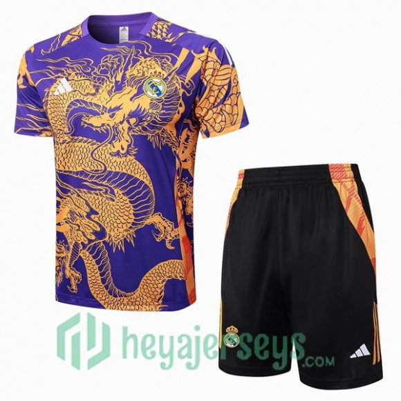 Real Madrid Training T-Shirts + Shorts Purple Yellow 2024/2025