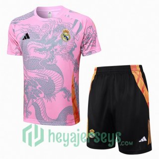 Real Madrid Training T-Shirts + Shorts Rose 2024/2025