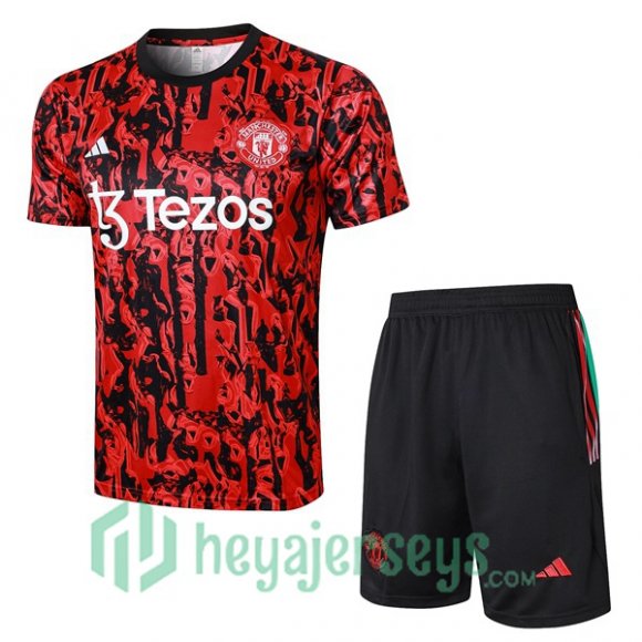 Manchester United Training T-Shirts + Shorts Red Black 2023/2024