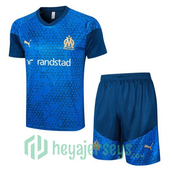 Olympique Marseille Training T-Shirts + Shorts Blue 2023/2024