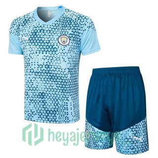 Manchester City Training T-Shirts + Shorts Blue 2023/2024