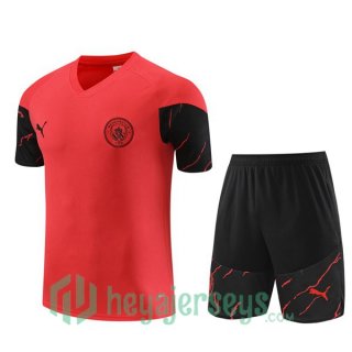Manchester City Training T-Shirts + Shorts Red 2023/2024