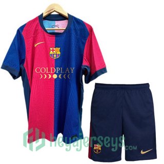 FC Barcelona Kids Home Soccer Jerseys COLDPLAY Blue Red 2024/2025