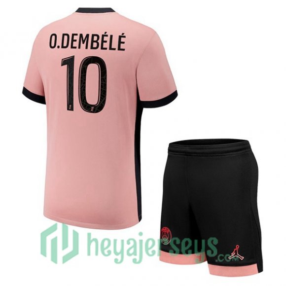 Paris Saint Germain (O.Dembélé 10) Kids Third Soccer Jerseys Rose 2024/2025