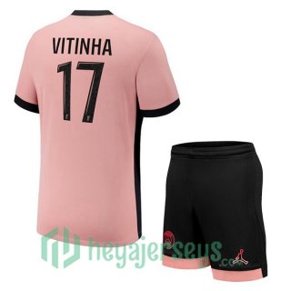 Paris Saint Germain (Vitinha 17) Kids Third Soccer Jerseys Rose 2024/2025