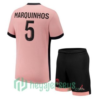 Paris Saint Germain (Marquinhos 5) Kids Third Soccer Jerseys Rose 2024/2025