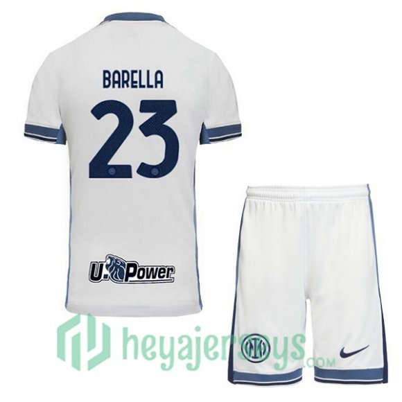 Inter Milan (BARELLA 23) Kids Away Soccer Jerseys White 2024/2025