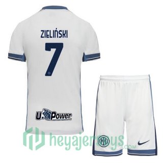 Inter Milan (ZIELIŃSKI 7) Kids Away Soccer Jerseys White 2024/2025