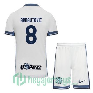 Inter Milan (ARNAUTOVIĆ 8) Kids Away Soccer Jerseys White 2024/2025