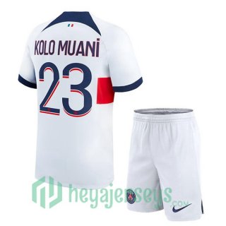 Paris Saint Germain (Kolo Muani 23) Kids Soccer Jersey Away White 2023/2024