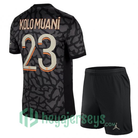Paris Saint Germain (Kolo Muani 23) Kids Soccer Jersey Third Black 2023/2024