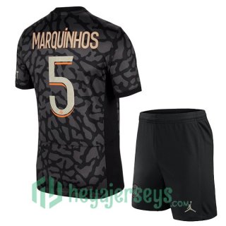 Paris Saint Germain (Marquinhos 5) Kids Soccer Jersey Third Black 2023/2024