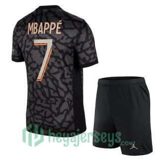 Paris Saint Germain (Mbappé 7) Kids Soccer Jersey Third Black 2023/2024