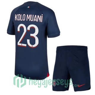 Paris Saint Germain (Kolo Muani 23) Kids Soccer Jersey Home Blue Royal 2023/2024