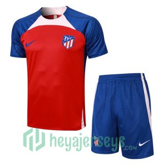 Atletico Madrid Training T-Shirts + Shorts Red Blue 2023/2024