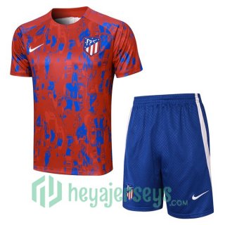 Atletico Madrid Training T-Shirts + Shorts Red Blue 2023/2024