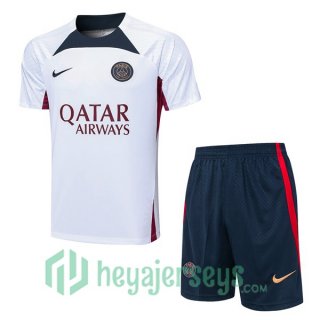 Paris Saint Germain Training T-Shirts + Shorts White 2023/2024