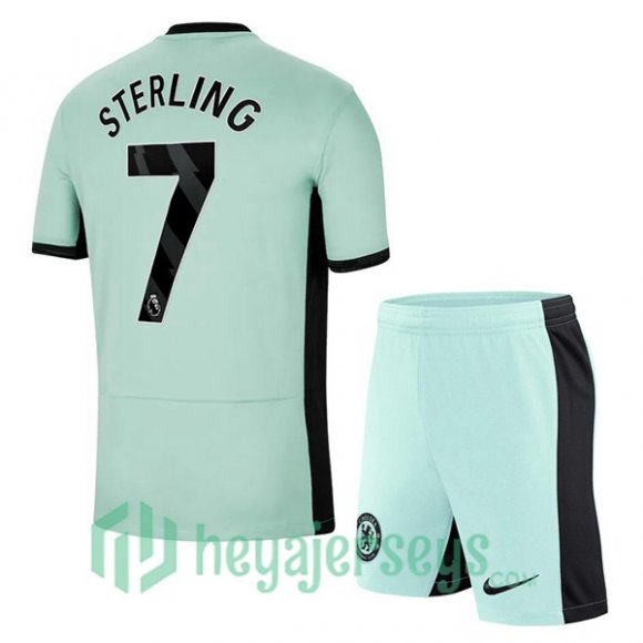 FC Chelsea (Sterling 7) Kids Soccer Jersey Third Green 2023/2024