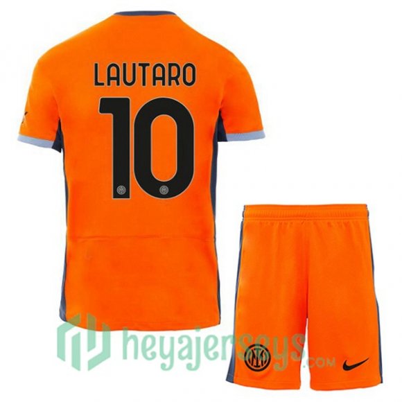 Inter Milan (LAUTARO 10) Kids Soccer Jersey Third Orange 2023/2024