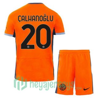 Inter Milan (ÇALHANOĞLU 20) Kids Soccer Jersey Third Orange 2023/2024