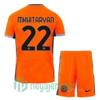 Inter Milan (MKHITARYAN 22) Kids Soccer Jersey Third Orange 2023/2024