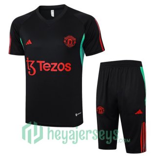 Manchester United Training T-Shirts + Shorts Black Red 2023/2024