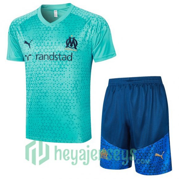 Olympique Marseille Training T-Shirts + Shorts Blue 2023/2024