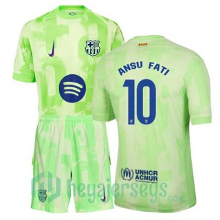 FC Barcelona (ANSU FATI 10) Kids Third Soccer Jerseys Green 2024/2025