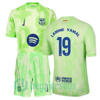 FC Barcelona (LAMINE YAMAL 19) Kids Third Soccer Jerseys Green 2024/2025