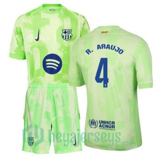 FC Barcelona (R. ARAUJO 4) Kids Third Soccer Jerseys Green 2024/2025