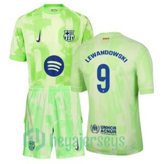 FC Barcelona (LEWANDOWSKI 9) Kids Third Soccer Jerseys Green 2024/2025