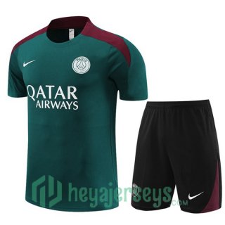 Paris Saint Germain Training T-Shirts + Shorts Green 2023/2024
