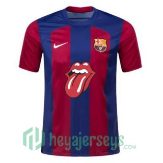 FC Barcelona Rolling Stones Soccer Jerseys Blue Red 2023/2024