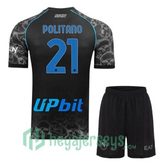 SSC Napoli (Matteo Politano 21) Kids Halloween Soccer Jerseys Black 2023/2024