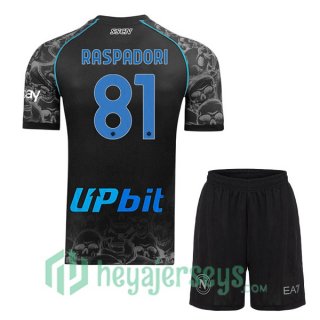 SSC Napoli (Giacomo Raspadori 81) Kids Halloween Soccer Jerseys Black 2023/2024