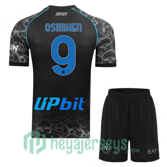 SSC Napoli (Victor Osimhen 9) Kids Halloween Soccer Jerseys Black 2023/2024