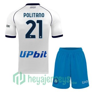 SSC Napoli (Matteo Politano 21) Kids Away Soccer Jerseys White 2023/2024