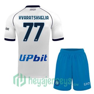 SSC Napoli (Khvicha Kvaratskhelia 77) Kids Away Soccer Jerseys White 2023/2024