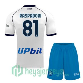 SSC Napoli (Giacomo Raspadori 81) Kids Away Soccer Jerseys White 2023/2024