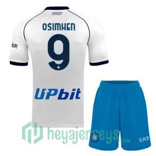 SSC Napoli (Victor Osimhen 9) Kids Away Soccer Jerseys White 2023/2024
