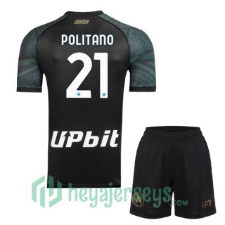 SSC Napoli (Matteo Politano 21) Kids Third Soccer Jerseys Black 2023/2024