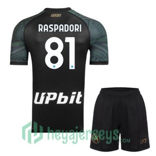 SSC Napoli (Giacomo Raspadori 81) Kids Third Soccer Jerseys Black 2023/2024