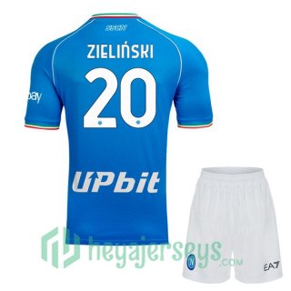 SSC Napoli (Piotr Zielinski 20) Kids Home Soccer Jerseys Blue 2023/2024