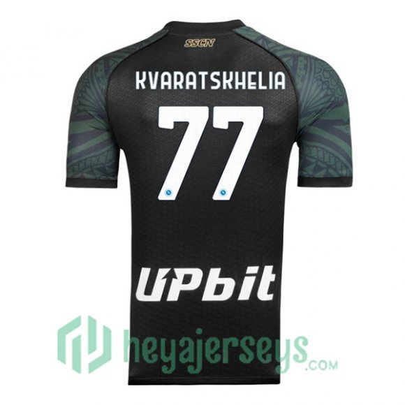 SSC Napoli (Khvicha Kvaratskhelia 77) Third Soccer Jerseys Black 2023/2024