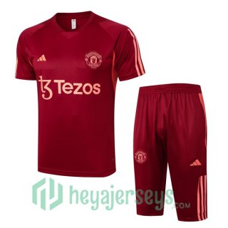 Manchester United Training T-Shirts + Shorts Red 2024/2025