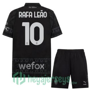 AC Milan (Rafa Leão 10) Kids Four Soccer Jerseys Black 2023/2024